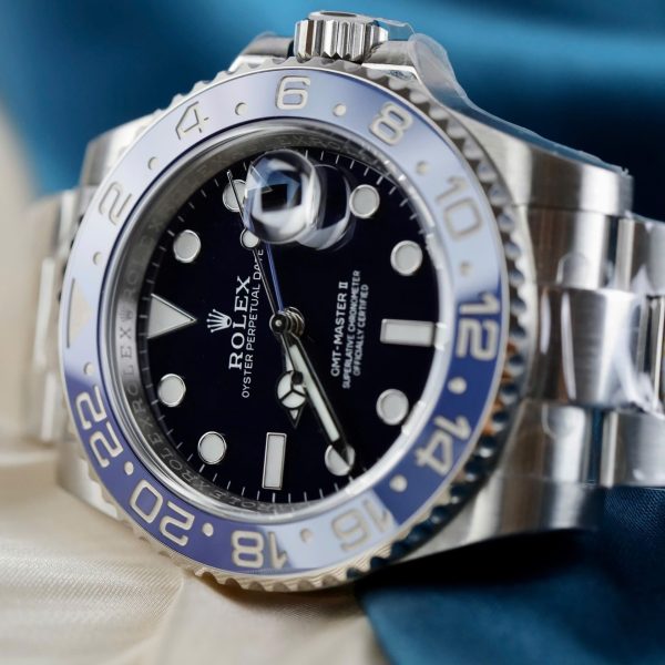 Đồng Hồ Rolex GMT-Master II Replica 11 Mặt Đen Viền Gốm Xanh Dây Oyster Xưởng AR 40mm (2)