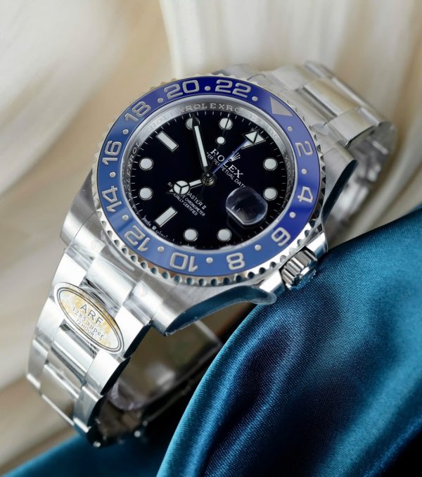 Đồng Hồ Rolex GMT-Master II Replica 11 Mặt Đen Viền Gốm Xanh Dây Oyster Xưởng AR 40mm (2)