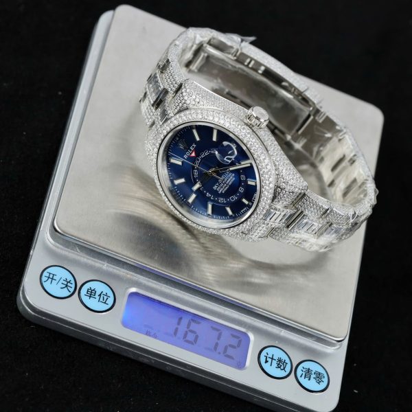 Đồng Hồ Rolex Sky-Dweller 336934 Mặt Xanh Dương Chế Tác Đính Full Đá Máy Cơ Tự Động 42mm (2)