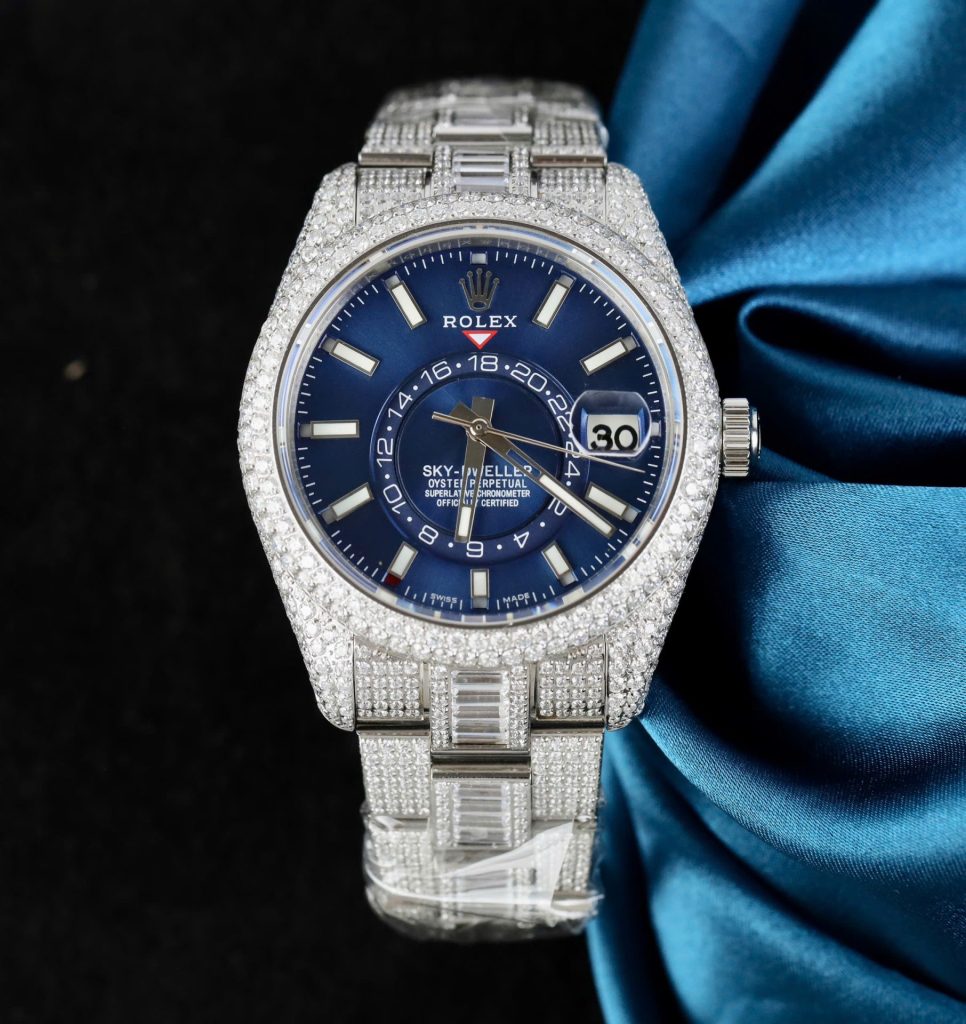 Đồng Hồ Rolex Sky-Dweller 336934 Mặt Xanh Dương Chế Tác Đính Full Đá Máy Cơ Tự Động 42mm (2)