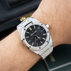 Đồng Hồ Audemars Piguet Rep Cao Cấp Royal Oak Frosted Gold 15454BC Mặt Đen Xưởng APS 37mm (2)