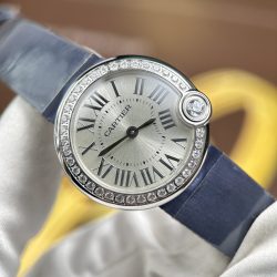 Đồng Hồ Cartier Ballon Blanc Rep 1 1 Nữ Viền Đính Đá Dây Da Nhà Máy AF 30mm (2)