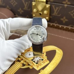 Đồng Hồ Cartier Ballon Blanc Rep 1 1 Nữ Viền Đính Đá Dây Da Nhà Máy AF 30mm (2)