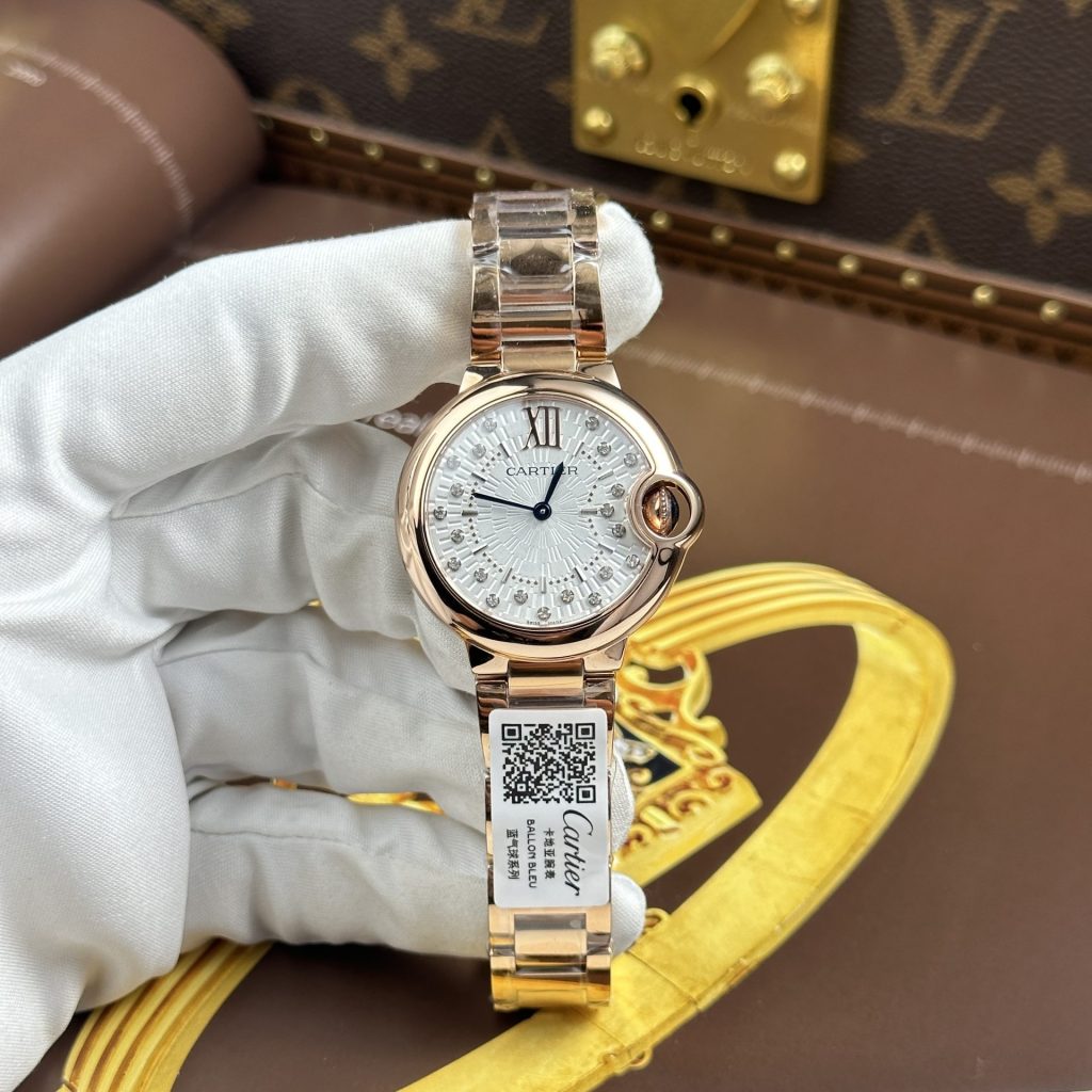 Đồng Hồ Cartier Ballon Bleu WGBB0054 Chế Tác Mạ Vàng Hồng Máy Pin Nhà Máy AF 33mm (2)