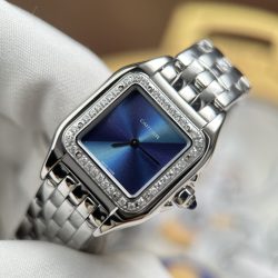 Đồng Hồ Cartier Panthere Small Model Replica 11 Nữ Mặt Xanh Dương Viền Đính Đá 23x30mm (2)