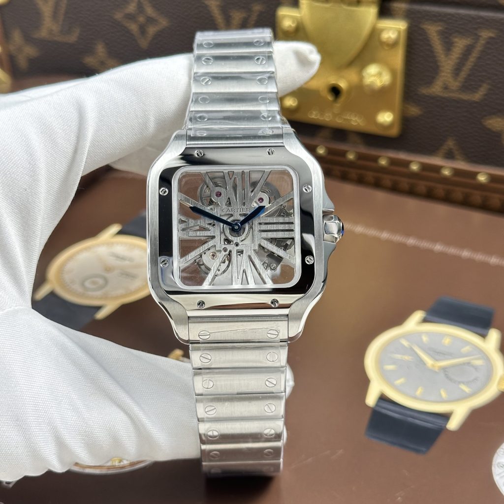 Đồng Hồ Cartier Santos Replica 11 Mặt Lộ Cơ Dây Kim Loại 39 (2)