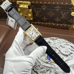 Đồng Hồ Cartier Tank Louis Fake 1 1 Mặt Trắng Vỏ Mạ Vàng 27.8×38 (2)