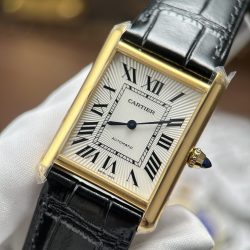 Đồng Hồ Cartier Tank Louis Fake 1 1 Mặt Trắng Vỏ Mạ Vàng 27.8×38 (2)
