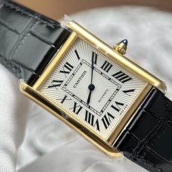 Đồng Hồ Cartier Tank Louis Fake 1 1 Mặt Trắng Vỏ Mạ Vàng 27.8×38 (2)