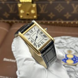 Đồng Hồ Cartier Tank Louis Fake 1 1 Mặt Trắng Vỏ Mạ Vàng 27.8×38 (2)