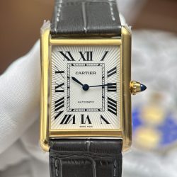 Đồng Hồ Cartier Tank Louis Fake 11 Mặt Trắng Dây Da Màu Xám 27.8×38 (2)