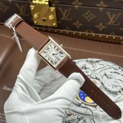 Đồng Hồ Cartier Tank Louis Fake Cao Cấp Mặt Trắng Dây Da Màu Nâu 27.8×38 (2)