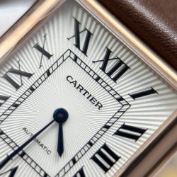 Đồng Hồ Cartier Tank Louis Fake Cao Cấp Mặt Trắng Dây Da Màu Nâu 27.8×38 (2)