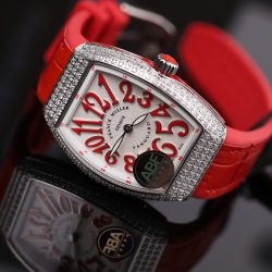 Đồng Hồ Franck Muller V32 Rep 11 Màu Đỏ Đính Full Đá Nhà Máy ABF 36mm (2)