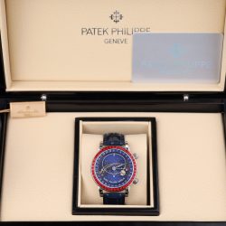 Đồng Hồ Patek Philippe Grand Complications 6104G Replica 11 Màu Xanh Dương Viền Đính Đá Đỏ 40mm (2)