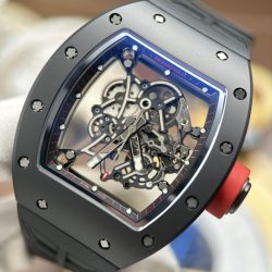 Đồng Hồ Richard Mille RM055 Chế Tác Vỏ Gốm Đen Núm Màu Đỏ Xưởng ZF 49.9×42 (2)