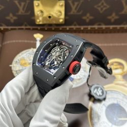 Đồng Hồ Richard Mille RM055 Chế Tác Vỏ Gốm Đen Núm Màu Đỏ Xưởng ZF 49.9×42 (2)