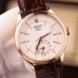 Đồng Hồ Rolex Cellini Dual Time 50525 Chế Tác Mặt Trắng Vỏ Bọc Vàng Thật 18K 39mm (1)