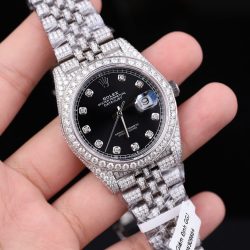 Đồng Hồ Rolex DateJust Mặt Đen Chế Tác Đính Full Kim Cương Moissanite 41mm (2)