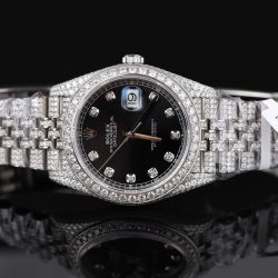 Đồng Hồ Rolex DateJust Mặt Đen Chế Tác Đính Full Kim Cương Moissanite 41mm (2)