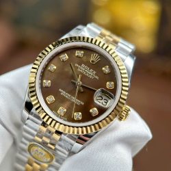 Đồng Hồ Rolex DateJust Replica 11 Mặt Khảm Xà Cừ Nâu Nhà Máy AR 31mm (2)