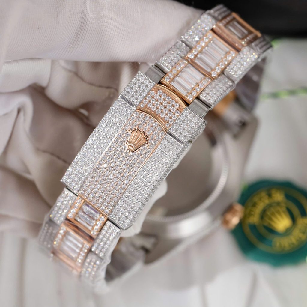 Đồng Hồ Rolex Sky-Dweller Chế Tác Đính Full Đá CZ Demi Vàng Hồng 42mm (2)