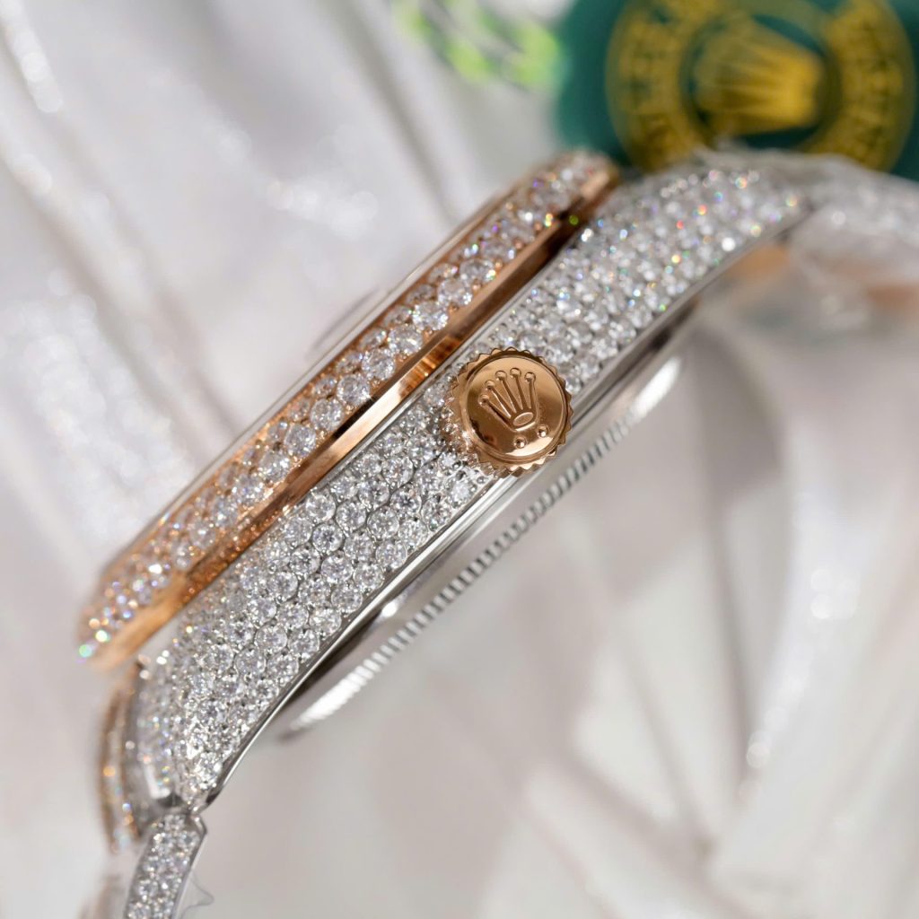 Đồng Hồ Rolex Sky-Dweller Chế Tác Đính Full Đá CZ Demi Vàng Hồng 42mm (2)