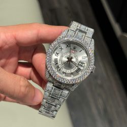 Đồng Hồ Rolex Sky-Dweller Mặt Bạc Chế Tác Đính Full Kim Cương Moissanite 42mm (2)