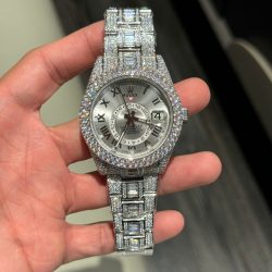 Đồng Hồ Rolex Sky-Dweller Mặt Bạc Chế Tác Đính Full Kim Cương Moissanite 42mm (2)