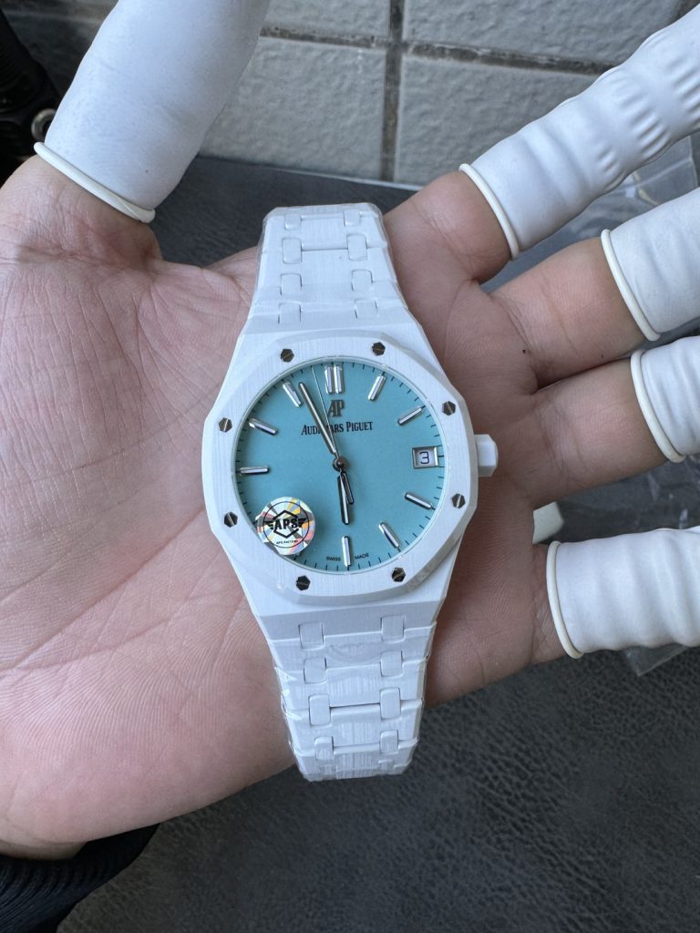 Đồng Hồ Audemars Piguet Royal Oak 15500 Chế Tác Vỏ Gốm Trắng Mặt Tiffany Xưởng APS 41mm (1)