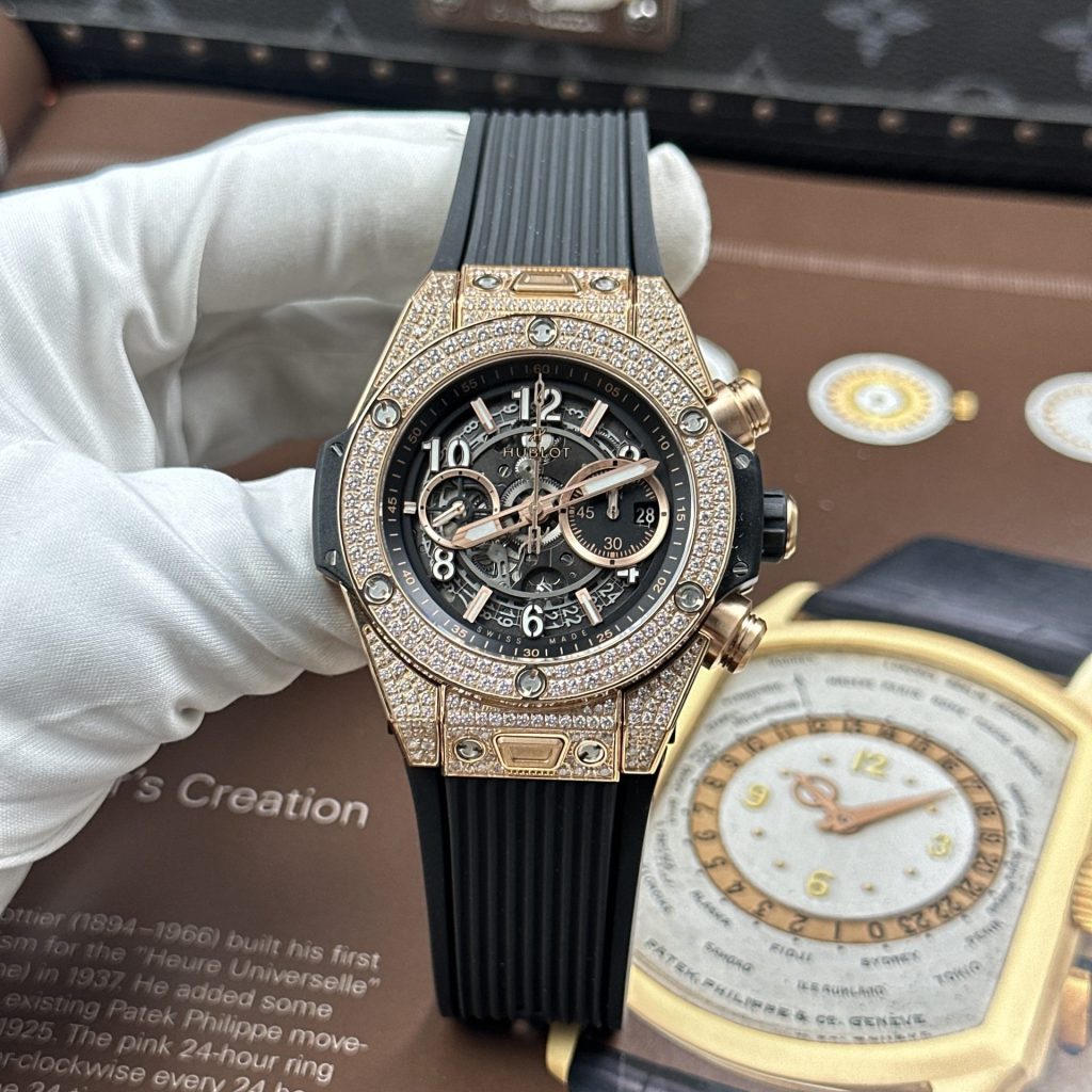 Đồng Hồ Hublot Big Bang Unico King Gold Replica 11 Đính Full Đá Máy Cơ Thuỵ Sỹ 45mm (2)