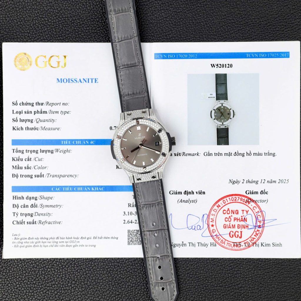 Đồng Hồ Hublot Classic Fusion Màu Xám Chế Tác Đính Kim Cương Moissanite HongKong 38mm (2)