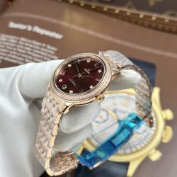 Đồng Hồ Nữ Omega De Ville Prestige Replica 11 Mặt Màu Đỏ Đô Máy Cơ Thuỵ Sỹ 34mm (2)