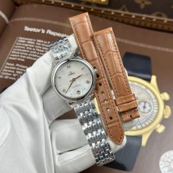Đồng Hồ Nữ Omega De Ville Prestige Replica 11 Nữ Mặt Số Khảm Xà Cừ Trắng 34mm (2)