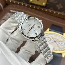 Đồng Hồ Nữ Omega De Ville Prestige Replica 11 Nữ Mặt Số Khảm Xà Cừ Trắng 34mm (2)