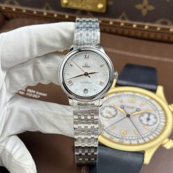Đồng Hồ Nữ Omega De Ville Prestige Replica 11 Nữ Mặt Số Khảm Xà Cừ Trắng 34mm (2)