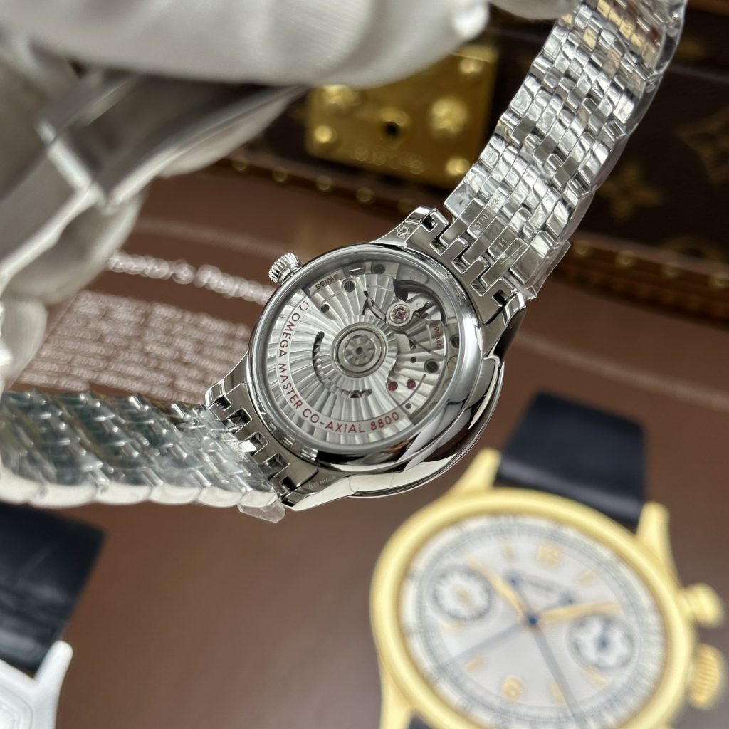 Đồng Hồ Nữ Omega De Ville Prestige Replica 11 Nữ Mặt Số Khảm Xà Cừ Trắng 34mm (2)