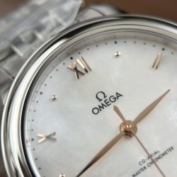 Đồng Hồ Nữ Omega De Ville Prestige Replica 11 Nữ Mặt Số Khảm Xà Cừ Trắng 34mm (2)