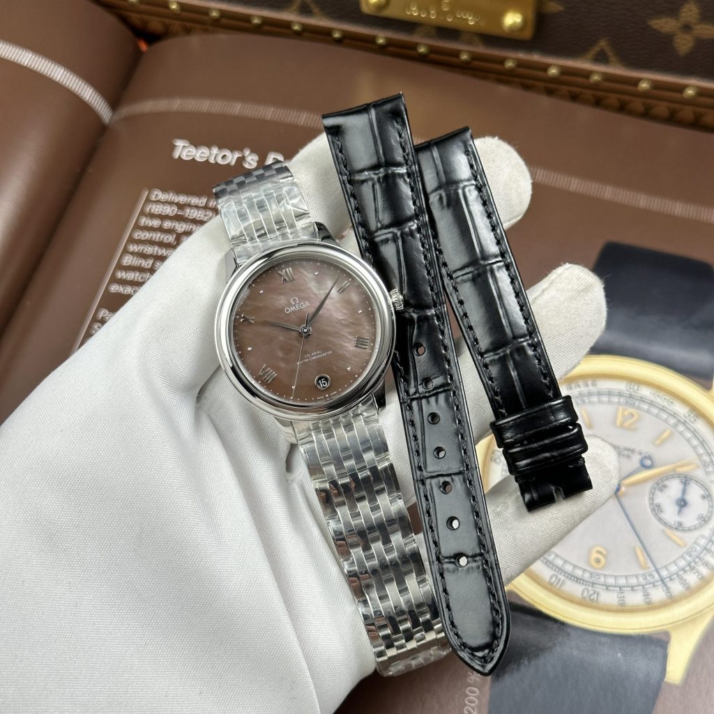 Đồng Hồ Omega De Ville Prestige Chế Tác Mặt Khảm Xà Cừ Nâu Máy Cơ Thuỵ Sỹ 34mm (2)