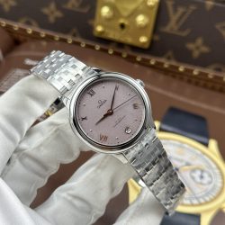 Đồng Hồ Omega De Ville Prestige Chế Tác Mặt Số Màu Hồng Phun Cát 34mm (2)