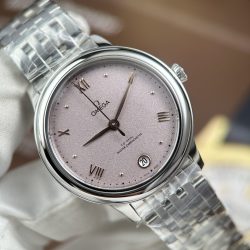 Đồng Hồ Omega De Ville Prestige Chế Tác Mặt Số Màu Hồng Phun Cát 34mm (2)
