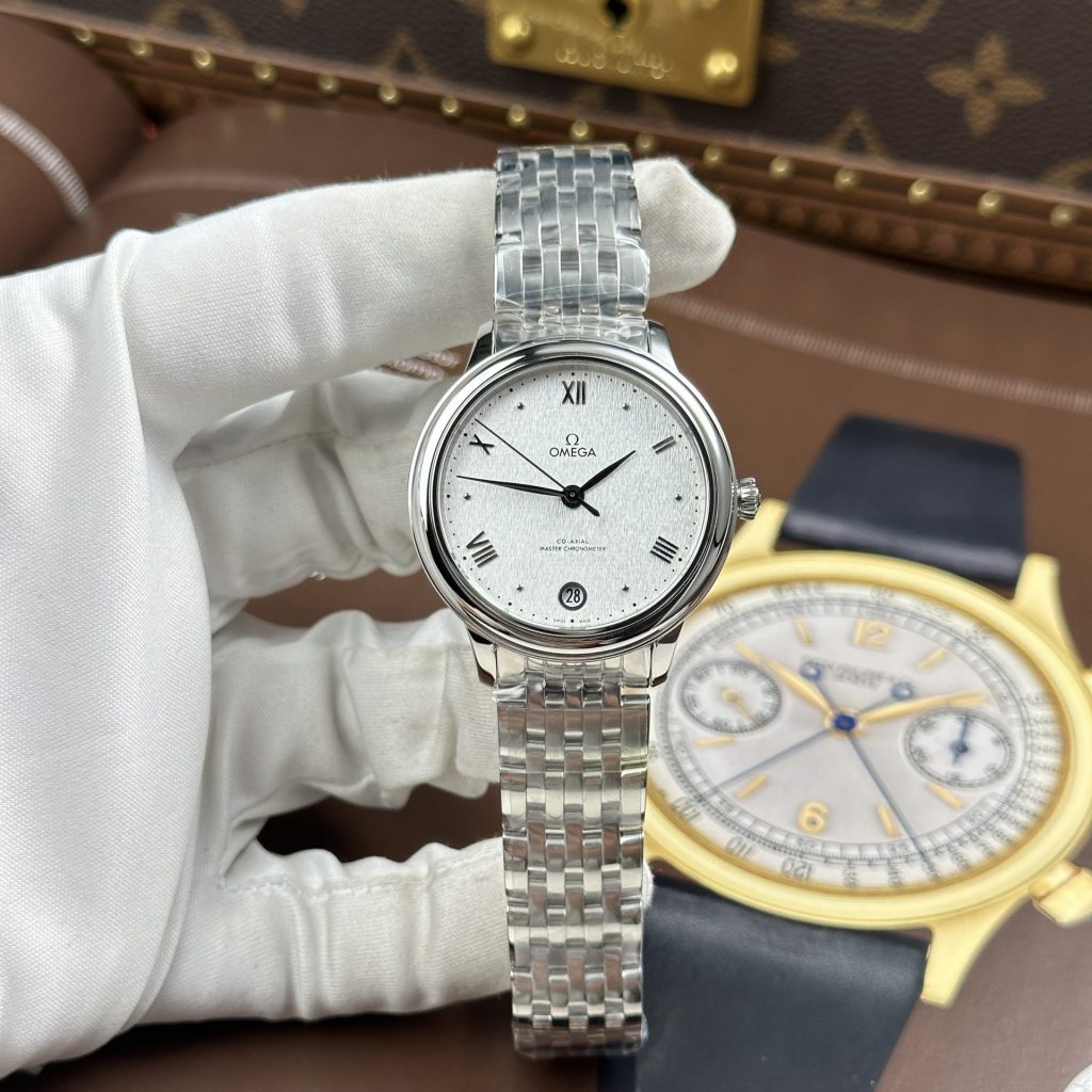 Đồng Hồ Omega De Ville Prestige Replica 11 Nữ Mặt Số Màu Trắng Vân Xước 34mm (2)