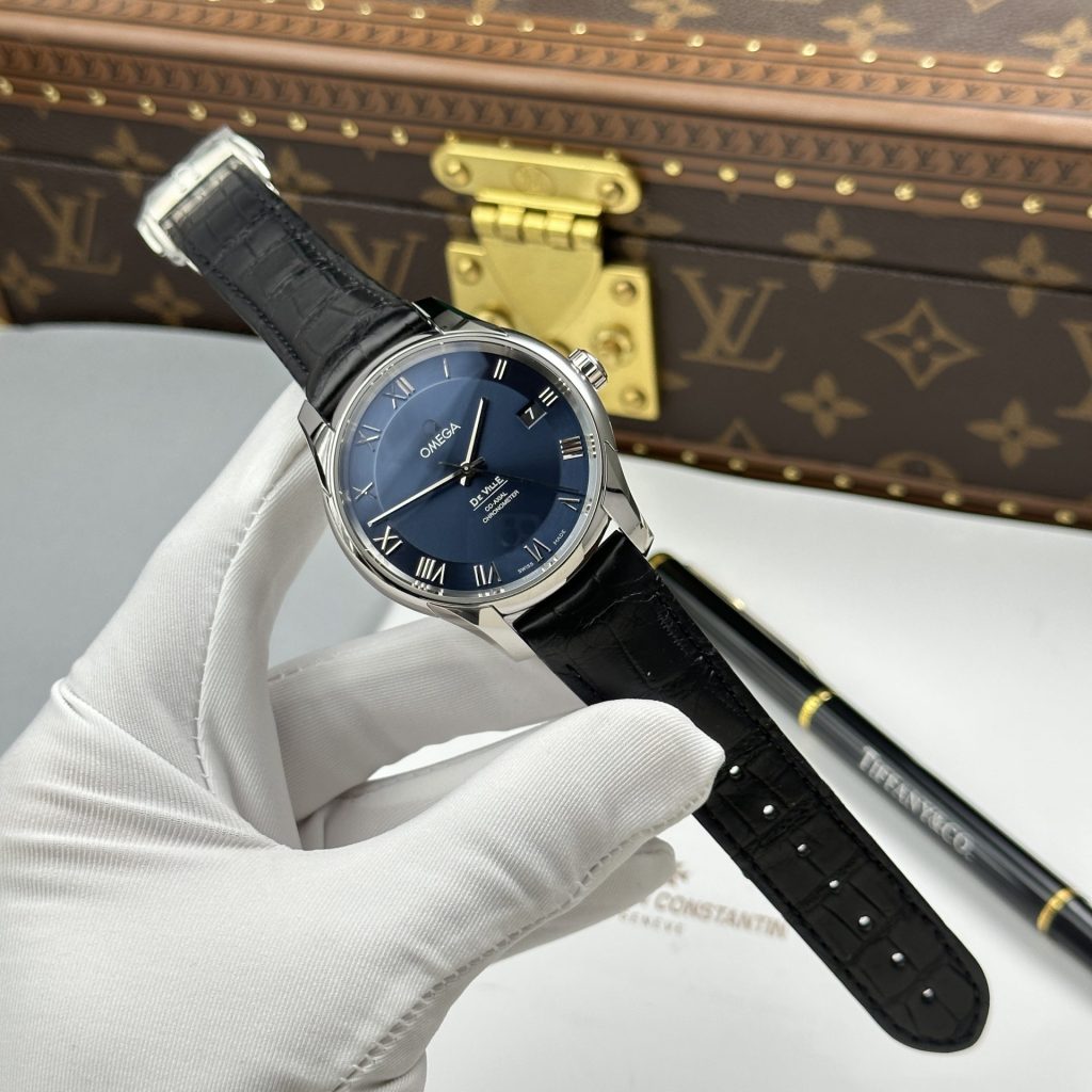 Đồng Hồ Omega Rep Cao Cấp De Ville Co-Axial Chronometer 8500 Mặt Xanh Dương Dây Da 41mm (2)