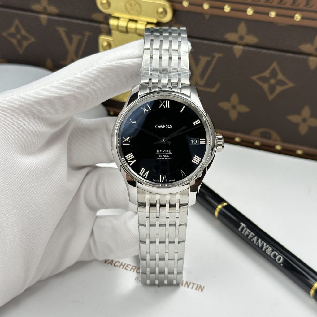 Đồng Hồ Omega Replica 11 De Ville Co-Axial Chronometer 8500 Mặt Đen Dây Kim Loại 41mm (2)
