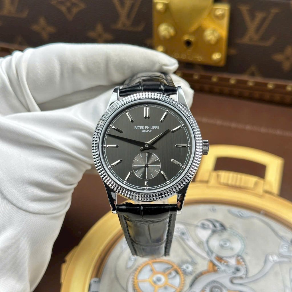 Đồng Hồ Patek Philippe Calatrava 6119 Rep Cao Cấp Mặt Xám Dây Da Màu Đen 39mm (2)