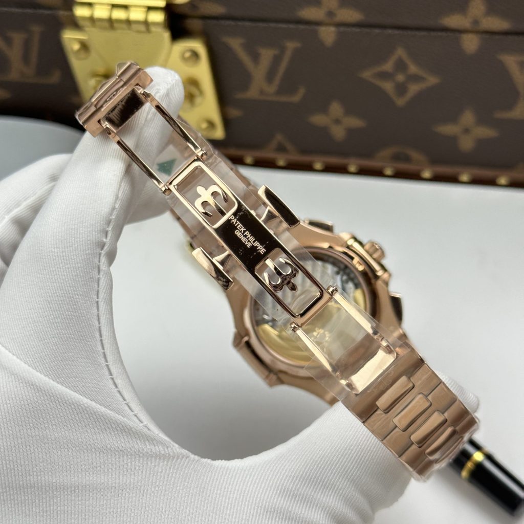 Đồng Hồ Patek Philippe Nautilus 5980 Replica 11 Mặt Đen Vỏ Mạ Vàng Hồng 40mm (2)