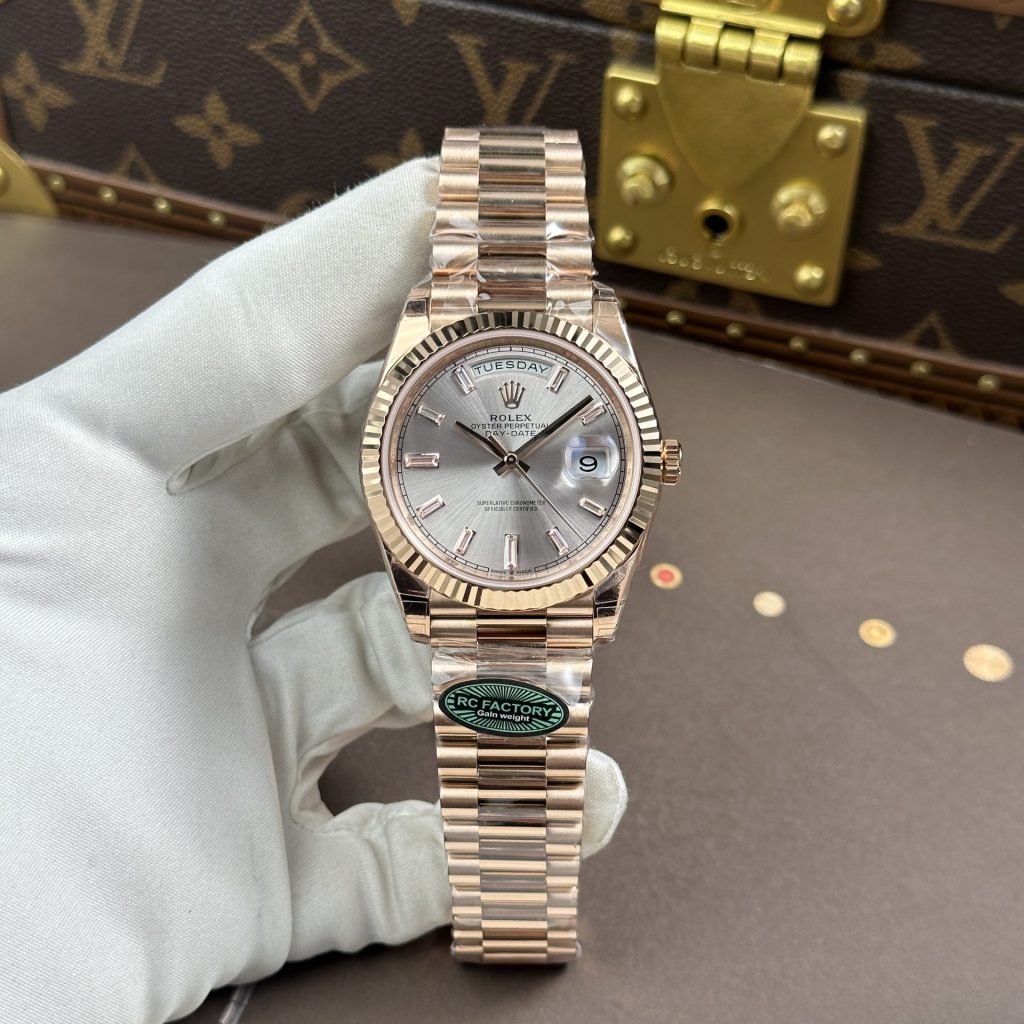 Đồng Hồ Rolex Day-Date Nam Chế Tác Mặt Bạc Bộ Chuyển Động Calibre 3255 Nhà Máy RC 40mm (2)