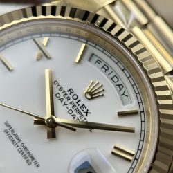 Đồng Hồ Rolex Day-Date Replica 11 Mặt Trắng Sứ Máy Calibre 3255 Super Clone Nhà Máy RC 40mm (2)